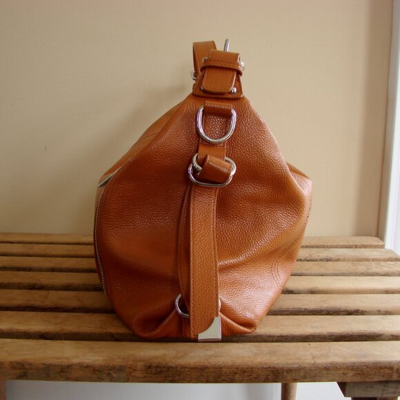 Heshe Genuine Pepple Grain Leather Tote Shoulder Bag Satchel Purse Tan Brown - Picture 7 of 15